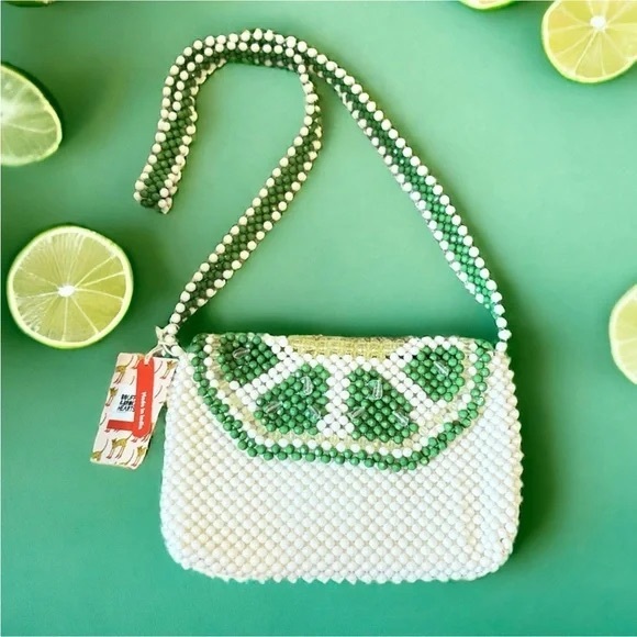 Bouffants & Broken Hearts Lime Wedge Beaded Purse - Picture 1 of 6